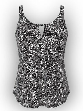 Elomi Black & White Pebble Cove Print Bathing Suit Tankini top. US Size 16